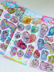 Japanese Vintage Girl Shake Water Filled Stickers 3D Glitter Liquid Decals Kids Reward Handmade Journal Phone Decor - Color - View 1