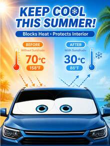 YAIUZGOO Cartoon Eye Car Windshield Sun Shade, Fun Front Window Sun Shade, Cute Eye Design, Reflective Heat Insulation UV Protection Cover, Foldable Car Sun Shade, Protect Dashboard Interior, Universal Car Accessory For Summer Travel - A - View 2