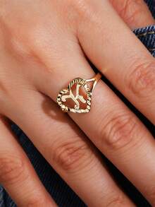 2pcs Hollow Heart Letter Rings, American Luxury Style Adjustable Versatile Stackable Accessories, Couple/Best Friend Matching Rings - SJZ-086-j-k - View 5