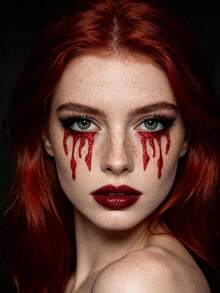 2pcs Gothic Style Glitter Halloween Face Stickers, Dark Gothic Element Self-Adhesive Face Stickers, Suitable For Halloween Makeup, Dark Style Party, Cosplay, Gothic Theme Styling - Red - View 5