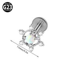 1PC Titanium Alloy CZ&Synthetic Opal Cross Cluster Flower Lip Labret Stud Flat Back Internal Threaded Piercing Ear Cartilage Tragus Rook Lobe Earring - As Shown - View 13