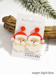 2pcs Christmas Earrings Santa Claus Acrylic Earrings Cute Jewelry Cartoon Santa Claus Fashion Pendant Earrings Holiday Celebration Accessories Perfect Christmas Gift For Family And Friends - Multicolor - View 6