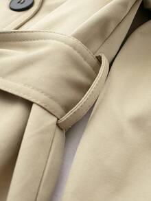 Women's Long Sleeve Collared Casual Belted Short Trench Coat - Light Khaki - View 5