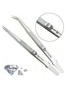 2/1sets Jewelry Tweezers, Non-Slip Jewelry Pliers, Stainless Steel Pointed Tweezers With Groove, Designed For Gemstones And Diamonds, Adjustable Sliding Lock Anti-Static Tweezers, Electronic Component Repair Tool, Tool, Home Improvement Tool, Hand Tool, Tweezers - A - View 1