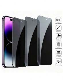 ZYONS 3pcs Anti-Peeping Privacy Tempered Glass Screen Protector, Anti-Scratch, Full Coverage, Compatible With IPhone 17 Pro Max/Air/16/15/14/13/12/11 Pro Max/XR/X/XS Max Plus, Anti-Fingerprint Phone Screen Protector, Anti-Peeping Screen Protector - Black-3PCS - View 10