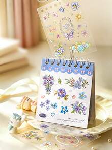 1 Book 20 Sheets Fresh Floral Die-Cut Sticker Book For Planner DIY Collage Decoration Scrapbook Photo Album - Iridescent Floral Painting - View 7