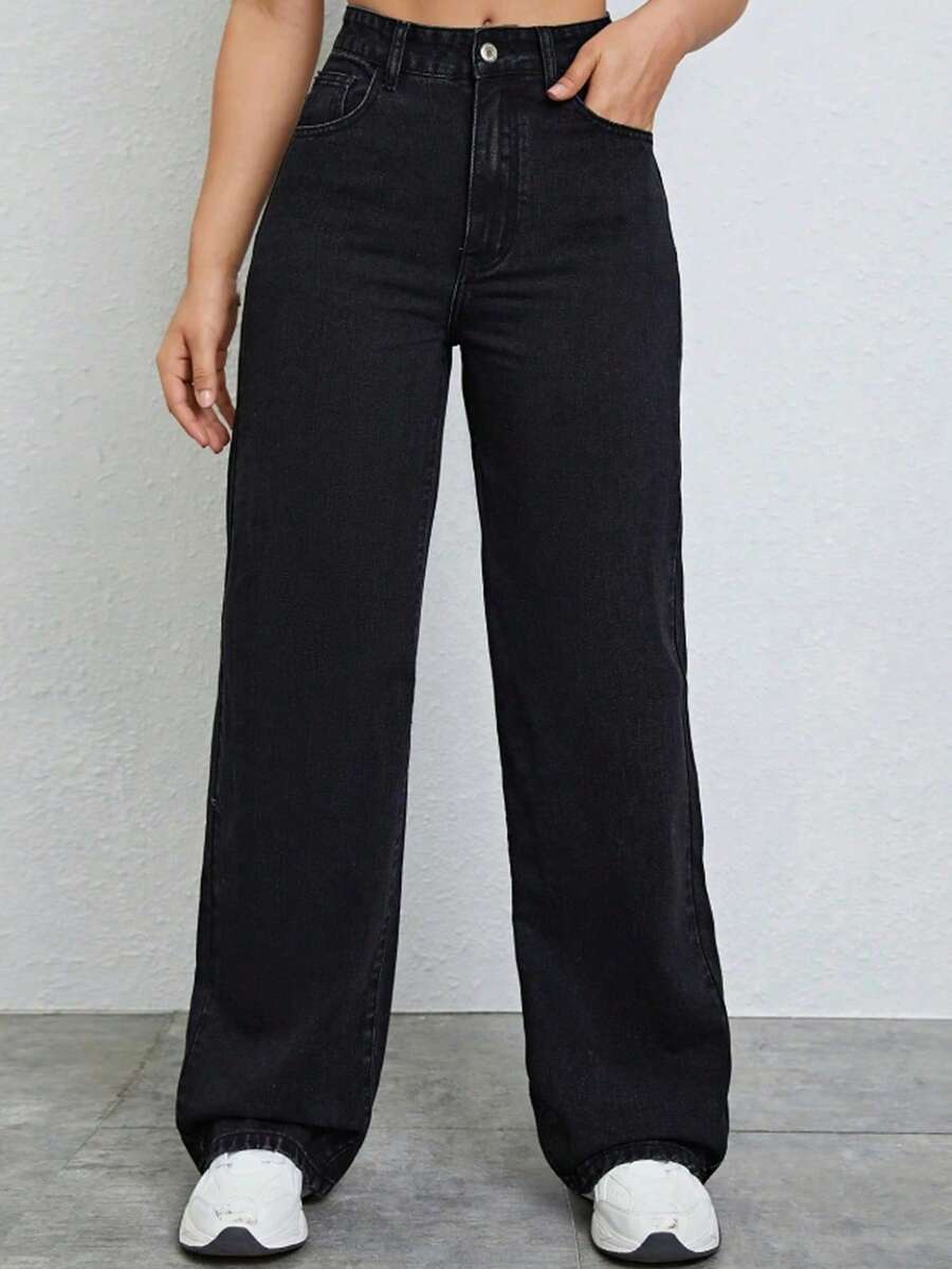 Jeans de pierna recta de color claro para adolescentes - Negro - Ver 1