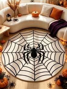 1pc Black & White Halloween Spider Web Art Rug, Decorative Carpet, Living Room Rug, Bedside Plush Rug, Autumn/Winter Rug, Thick Rug, Large Living Room Rug, Bedroom Rug, Home Decor Rug, Outdoor Rug, Washable Rug - Multicolor 4 - View 2