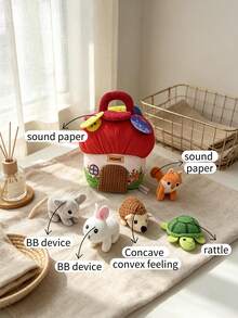 1pc Unisex Animal Plush Doll With Built-In Paper Ring, Squeaker, Bell And Mirror, Multi-Functional Early Education Doll, Suitable As Newborn Gift - Multicolor - View 4