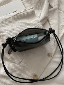 2026 New Small Square Bag For Women, Solid Color Textured Shoulder Bag, Light Luxury French Style Minimalist Crossbody Bag - Black - View 11