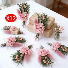 APODESS Mini Trockenblumen Set 12PCS mit Rosa Hortensie, Bohnen und Hasenschwanz für DIY Projekte, Deko-Partyzubehör-Set - Übersicht 6