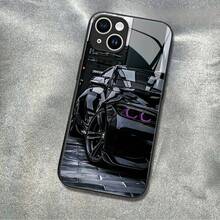Black Car Pattern Tempered Glass Phone Case Suitable For IPhone 17 16 15 14 13 12 11 Pro/Max/Plus Shockproof Back Cover - JMH - 查看 1