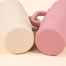 Silicone Large Capacity Straw Cup With Handle, Kids Anti-Drop Learning Cup, INS Macaron Solid Color Portable Water Cup - Multicolor - View 8