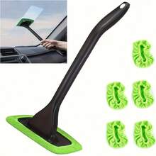 Long Handle Windshield Cleaning Tool, Includes 5 Reusable Microfiber Pads, Car Interior Window Dusting Brush, Multi-Function Glass Cleaning Brush, Suitable For Car, Bathroom Mirror, Shower Door - Glass Cleaning Cloth - View 4