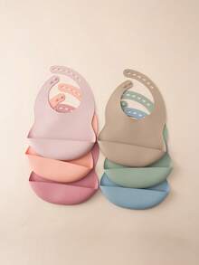 PopLittleOne Set 3 Buah Celemek Bayi Silikon, Celemek Anti-Makanan yang Dapat Diatur, Mudah Dibersihkan untuk Makanan Sehari-hari Bayi, Perlengkapan Makan untuk Latihan Makan Mandiri, Aksesoris Peralatan Makan Bayi. - MultiWarna - View 4