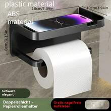1pc Wall-Mounted Bathroom Toilet Paper Holder, No Drilling Required. Includes Phone Holder. Made Of Rust-Resistant Carbon Steel, Multifunctional. Self-Adhesive Design, Practical And Convenient. Available In 3 Colors. Suitable For Ramadan Decoration. - Multicolor - View 20