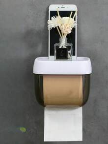 Suporte De 2 em 1 Papel Higiênico Caixa De Papel Higienco De Parede À Prova D 'Água Multifuncional - porta papel preto NOVO - Visão 4