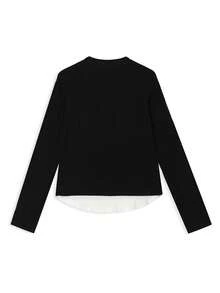 Kaos Lengan Panjang 2 In 1 Motif Blok Warna untuk Wanita, Gaya Korea Musim Semi, Atasan Kasual Pas Badan yang Melangsingkan Pinggang - Hitam dan Putih - View 8