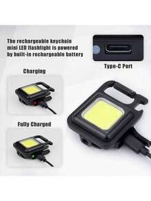 1pc Mini Keychain Light, Multi-Function Portable Handheld Light, Mini Flashlight, Outdoor Strong Magnetic Work Light, Key Light - Black - View 3