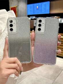 1 buah Casing Pelindung Gradien Berkilau untuk Samsung S25 Ultra, S24 FE Bingkai Berlian Imitasi, A56 Casing Ponsel Transparan, A06 - Mauve Purple - View 4