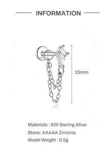 1pc 925 Sterling Silver Tassel Ear Studs For Women, Classic Cartilage Ear Bone Studs With Flat Back, Exquisite Jewelry For Daily Wear And Party - Silver - View 5