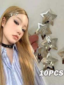 1/10/20入 Y2K 風格星星髮夾 金色與銀色五角星百搭 BB 髮夾 日常佩戴髮飾 - 彩色 - 查看 2