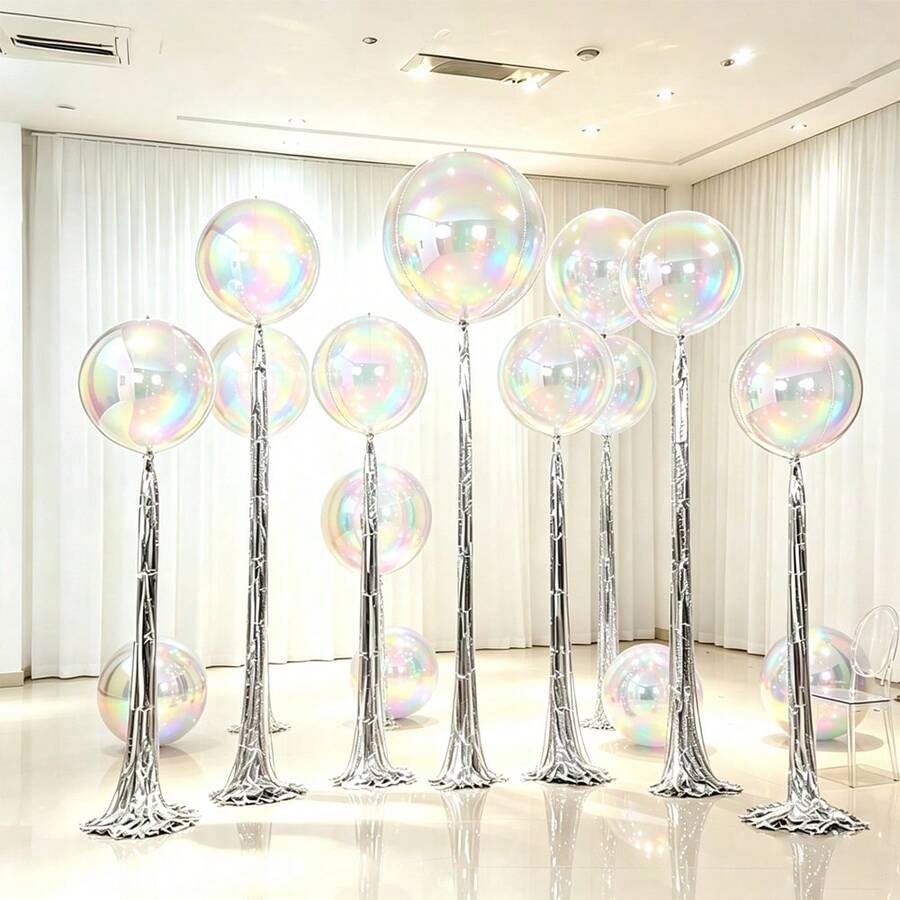 22 Inch 4D Gradient Iridescent Foil Balloons, Colorful 4D Balloons, Paired With Rain Curtain Decoration, White Ribbon Decoration, Suitable For Wedding Decoration, Engagement, Birthday Party, House Ceiling Party Decoration, Bachelor Party, Mermaid Party Decoration, Christmas. - View 1