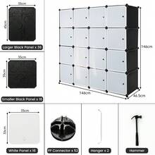 16-Cube Modular Storage Unit With 16 Doors & Dual Hanging Rods – Portable Wardrobe Closet For Clothes, Towels, Books, And Small Household Items – Stackable 4*4 Tier Organizer With Sturdy Frame And Smooth-Glide Doors - Black - View 3