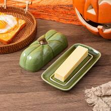 1pc Pumpkin Shaped Ceramic Butter Dish With Lid, Autumn Harvest Thanksgiving Decorative Butter Container, Covered Butter Tray For Kitchen Counter Dining Table Home Party, Thanksgiving Harvest Gift For Kitchen Lovers - View 10