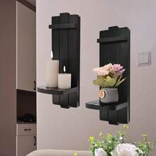 Yorkmills Sconces Set Of 2, Large Rustic Candle Holder, Home Decor - Black Wall Art, Floating Candle Sconce Shelf For Living Room, Dining Room - ColorA - View 4