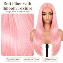 Wig Lace Depan Lurus Wanita 26 Inci, Wig Lace Serat Sintetis T-Part, Garis Rambut Alami yang Sudah Dicabut, Wig Serat Tahan Panas, Cocok untuk Penggunaan Sehari-hari dan Pesta - MultiWarna - View 5