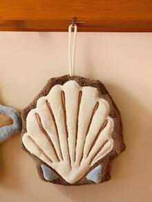 Cute Ocean Theme Hanging Towel, Soft Absorbent Plush Material, Starfish And Shell Design, With Hanging Ring, Suitable For Bathroom And Kitchen Decoration - Coffee Brown - View 6