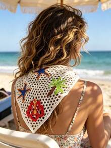 1pc Bohemian Style Beach Vacation Casual Ocean Element Hollow Knit Tie Triangle Scarf - Multicolor - View 1