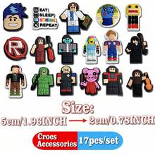 Roblox 17件組 Lob Lesh 遊戲主題鞋飾，可拆卸防水洞洞鞋裝飾，可愛卡通 DIY 配件，適合男孩、兒童與遊戲愛好者，生日派對小禮物，Croc 鞋飾 - Roblo 洞洞鞋飾品 A款 - 查看 6