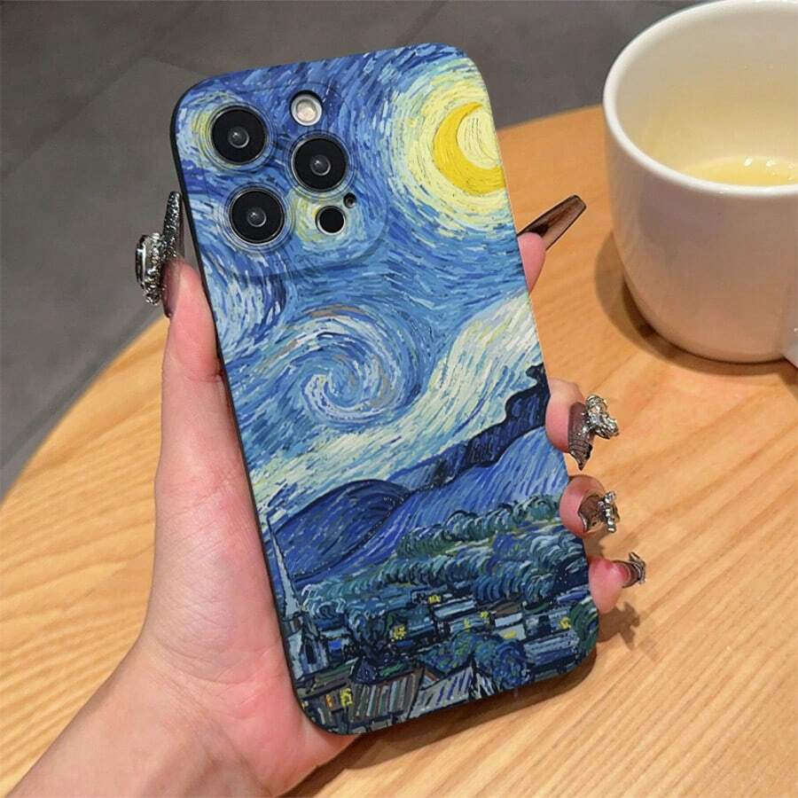 1pc Van Gogh Cat Pattern Shockproof Phone Case, Compatible With IPhone Models Galaxy S25, S25 Plus, S25 Ultra, A16, A36, A26 Protective Cover - Multicolor - View 1