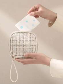 1pc Fashion Mini Makeup Bag, Sanitary Pad Storage Bag, Lightweight Multi-Functional Makeup Bag, Zipper Travel Makeup Organizer, Makeup Tools Storage Bag, Portable Toiletry Makeup Bag, Plaid Pattern Zipper Square Bag - Multicolor - View 6