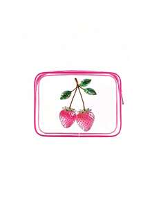 Cute Strawberry Print Travel Beauty Accessories,Eye Mask + Hair Scrunchie + Drawstring Pouch + Clear Makeup Bag + Heart Mini Mirror,Women Portable Travel Beauty Accessories Set,Beauty Products,Souvenir, For Travel,Back-To-School,Gifting,Home Use - Multicolor - View 13