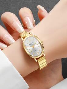 Women's Gift Watch Oval Alloy Band With Roman Numeral Dial Fashion Casual Quartz Wristwatch, Gift For Friends (1pc/Set) Watch Box Not Included - Gold - View 5