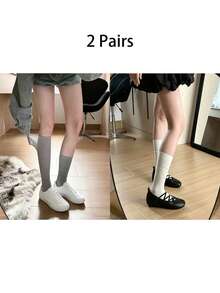 1/2 Pairs Y2K Sweet Cool Style Solid Color Slouch Knee-High Socks, Japanese JK School Style - Multicolor - View 11