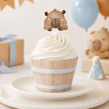 16pcs/Set (8 Cupcake Liners + 8 Cake Toppers) Capybara Cake Decoration Set, Suitable For Capybara Theme Birthday Party Decoration, Baby Shower, Party Supplies - View 4
