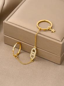 18K Gold Plated Stainless Steel Minimalist Finger Chain, Elegant Mother's Gift, Suitable For Daily, Party, Formal Occasions, Adjustable Finger Jewelry For Women, Perfect For Dating, Vacation, Anniversary, Birthday Gift, Fashion Accessory For Women - Gold - View 4