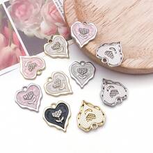 6/10 pièces pendentif cœur ondulé émaillé, breloque fleur en alliage avec strass, accessoires pour la fabrication de bijoux, matériaux DIY pour bracelet, collier et boucles d'oreilles faits main - Cœur - Voir 3