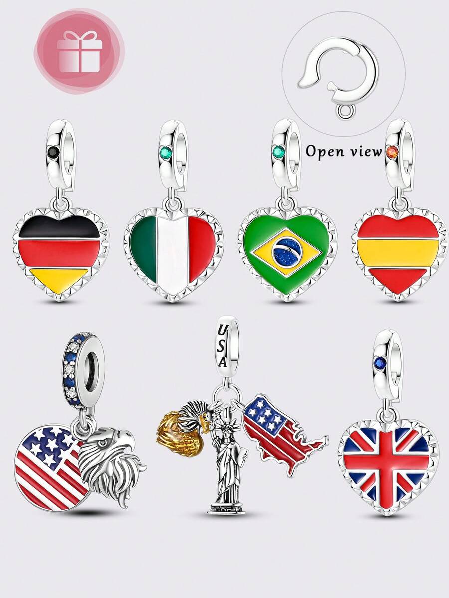 1 Pieces National Flag Pendants Charms Colorful Glaze Open Close Clasp Design Quick And Convenient Fits Original Bracelet & Necklace DIY Making - Multicolor - View 1