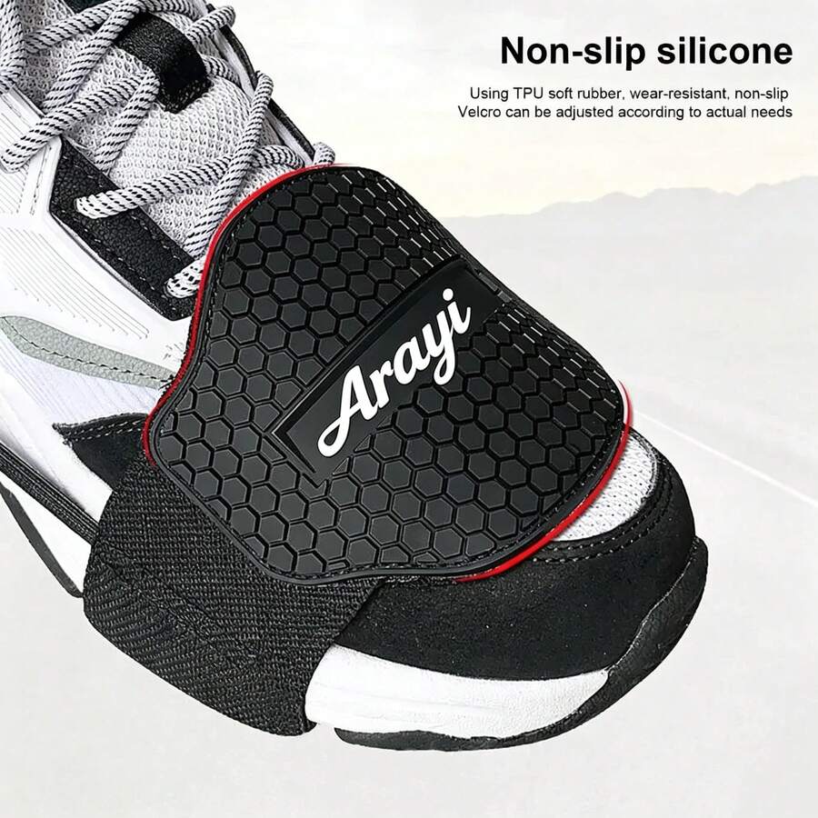 Motorcycle Shift Shoe Protector Pad, Non-Slip Thick Rubber Wear-Resistant Shoe Cover With Adjustable Elastic Strap, Detachable Anti-Scratch Foot Guard Fit Sneakers Boots Leather Shoes, Riding Accessory Prevent Shoe Toe Scuff From Gear Shifter - Arayi - View 1