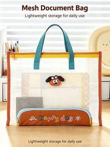 1pc/10pcs Popular Cute Transparent Mesh File Tote Bag, Colorful Shoulder Strap Zipper File Storage Bag, Cute Plaid Pendant Decoration Stationery Handbag, Large Capacity Visible Test Paper Organizer Bag, Minimalist Portable Student Women Campus Storage Bag Gift - Multiple Styles - View 4