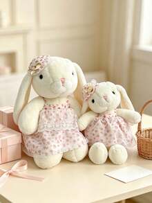 1pc XL Cute Floral Dress Rabbit Plush Doll, Soft Stuffed Rabbit Doll With Lace Hat, Fashion Home Room Decor, Suitable For Children's Holiday Birthday Gift - Pink - View 5