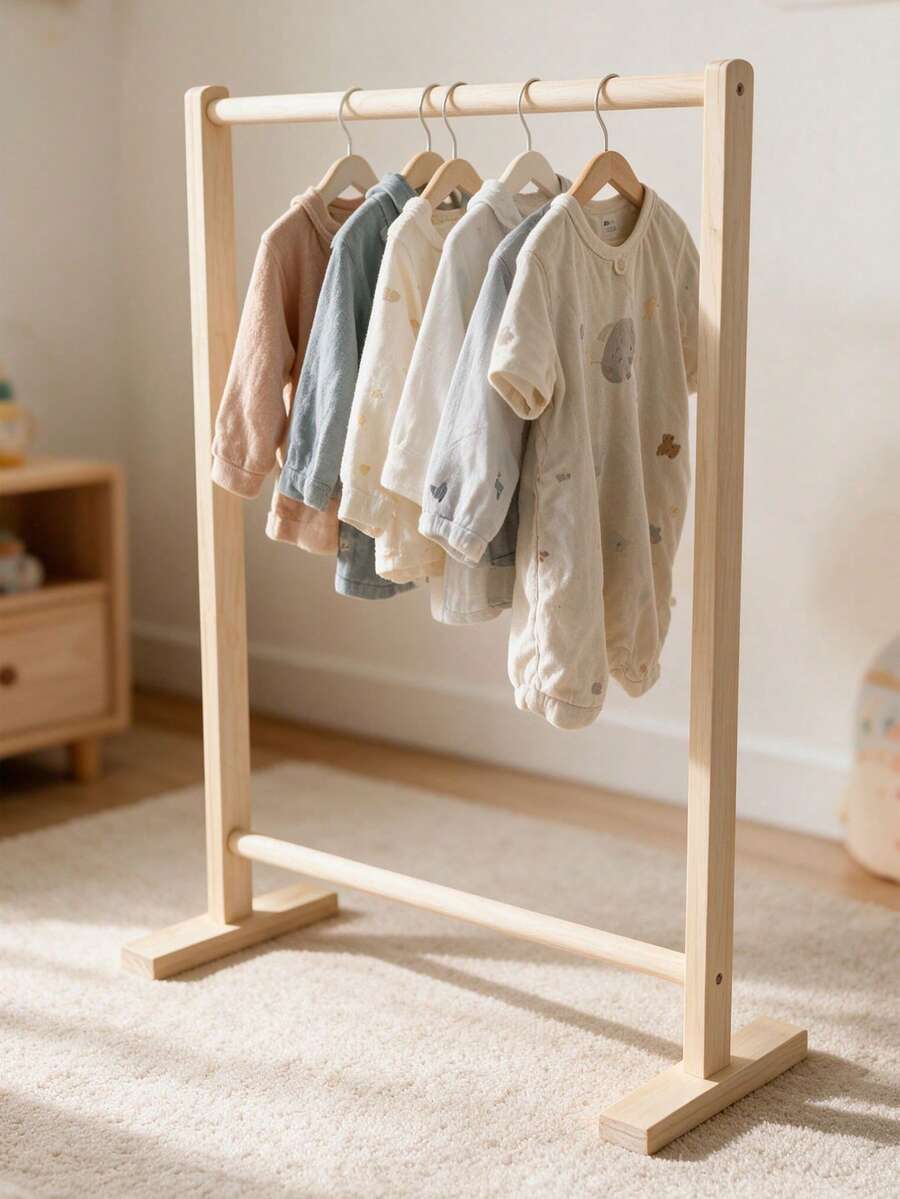1pc Bedroom Indoor Wall Rack, Solid Wood Clothes Rack With Simple ...