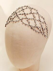 1pc Women's Vintage Rhinestone Hollow Hair Net Head Chain, Shiny Mesh Woven Full Rhinestone Headpiece, Elegant Bridal Wedding Evening Party Hair Accessory, Gothic Halloween Dark Element Women's Hair Accessory - Black - View 11