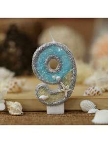1 pièce Bougie pailletée chiffre 0-9, Bougie de décoration de gâteau d'anniversaire étoile de mer de plage d'été, Décoration de gâteau de fête thème océan - Multicolore - Voir 11