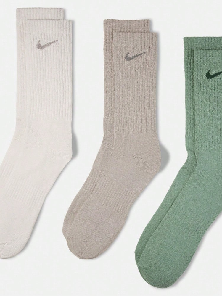 Nike Kaos Kaki Unisex U NK EVERYDAY LTWT Crew 3 Pasang Paket Hemat SX7676-903 - Putih/Hijau/Cokelat - View 1